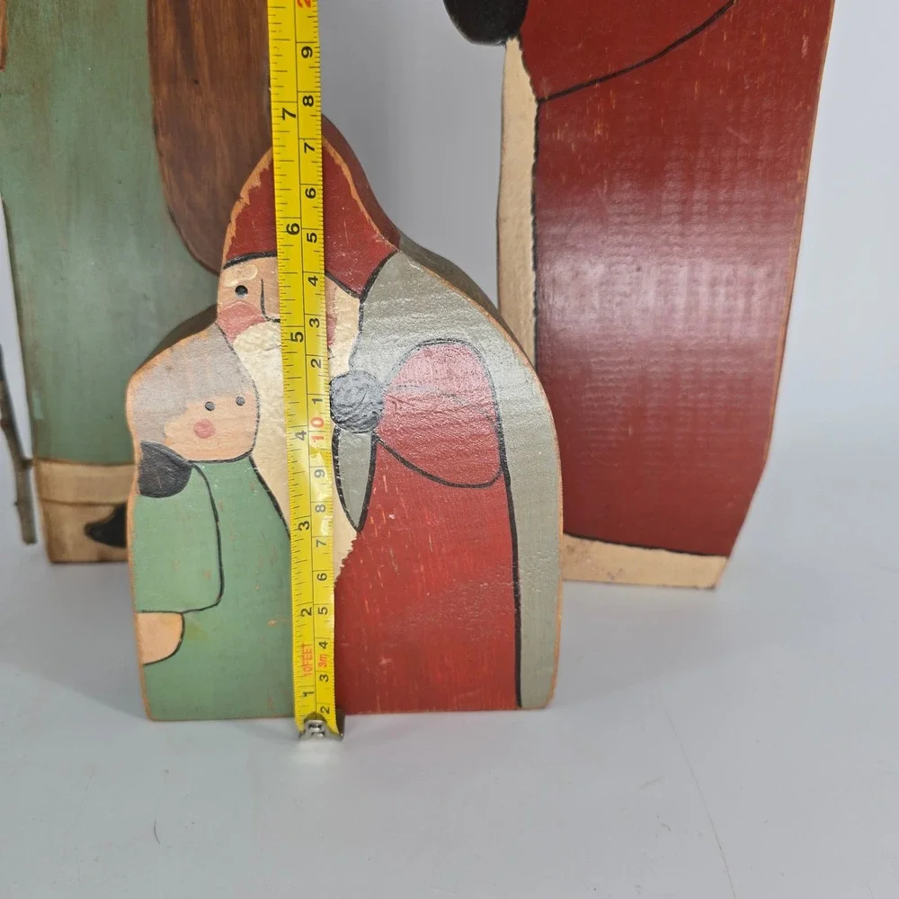 Vintage Primitive Wooden Santa Trio Folk Art Rustic Christmas Decor